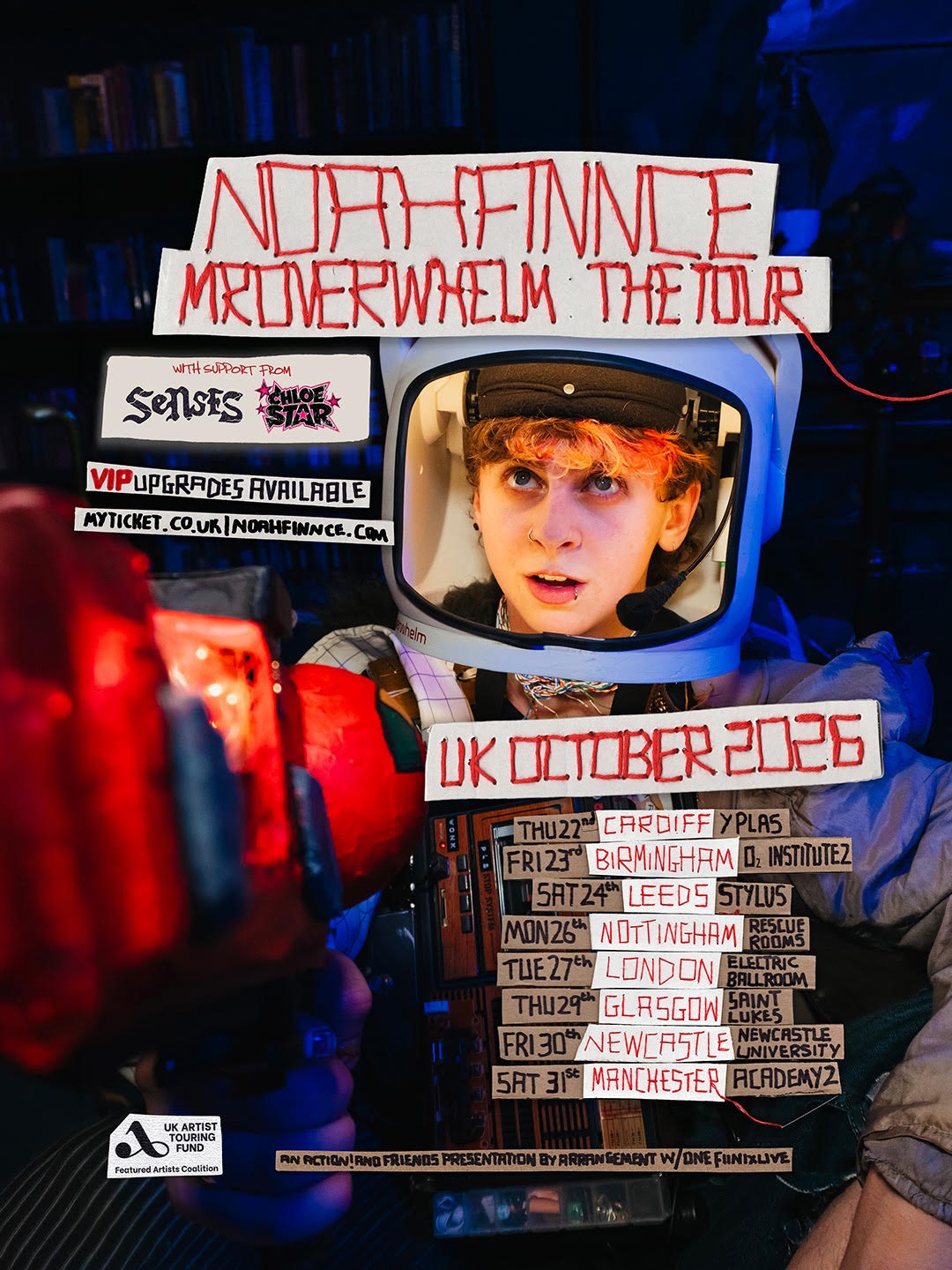 Poster listing NOAHFINNCE’s October 2026 UK tour dates with Senses and Chloe Star
